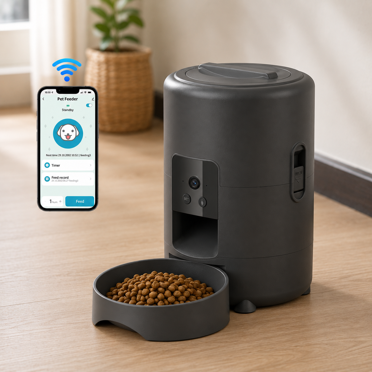 Never Miss a Feeding — Automatic Cat Feeder With Optional WiFi & Camera
